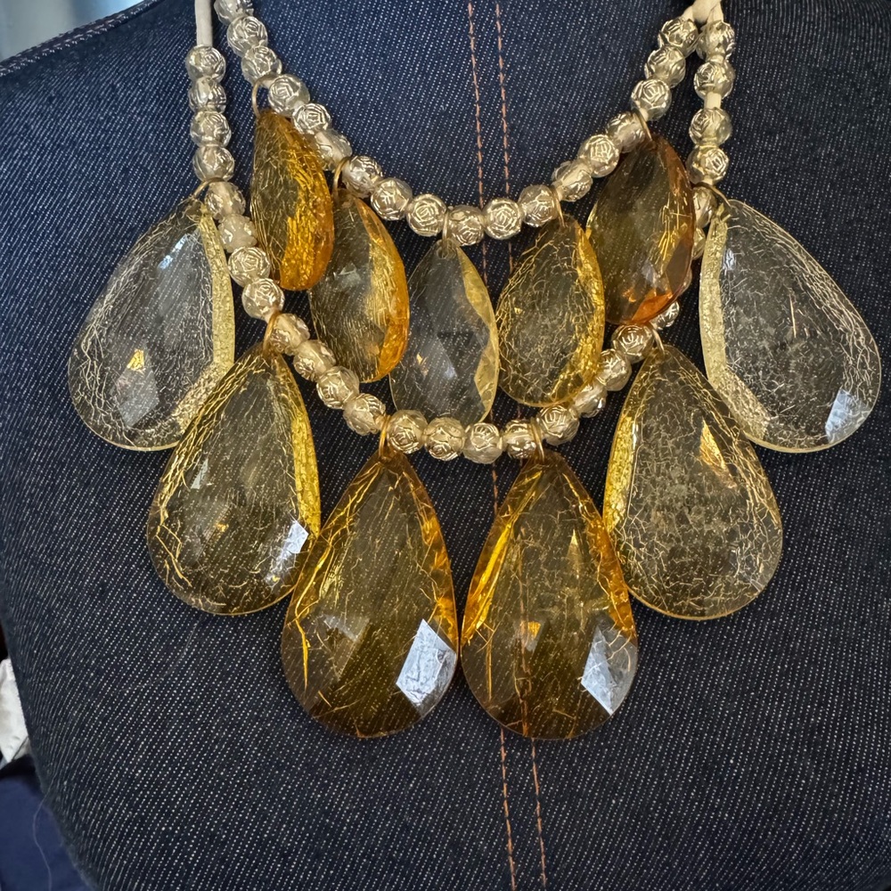 Amber Color  Chunky Statement Bib Necklace Oversized Boho Resort Jewelry